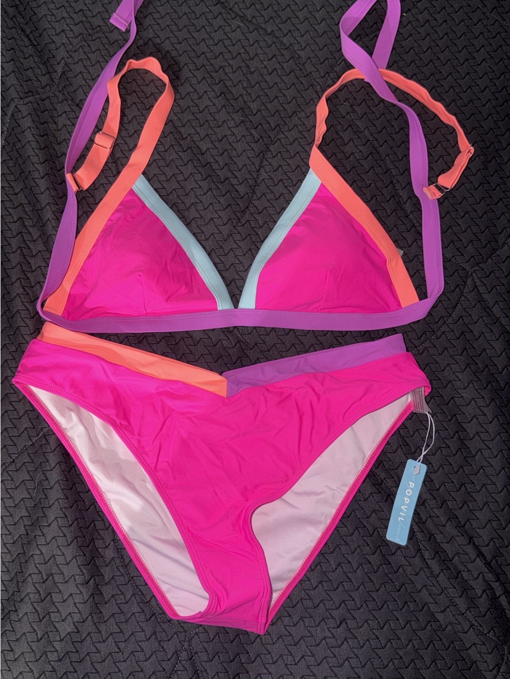 Vibrant Pink Colorblock Triangle Bikini Set - POPVIL?